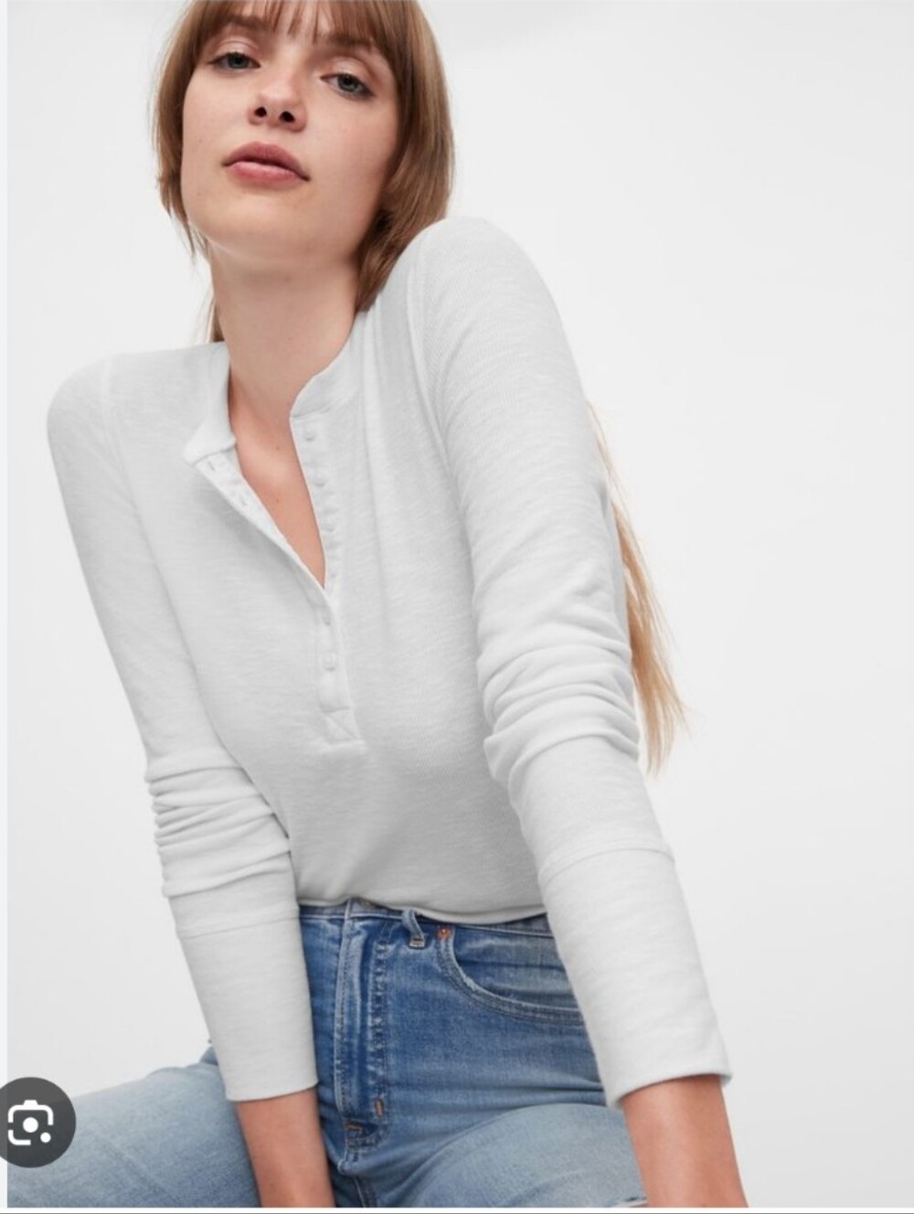 GAP White Long-Sleeve Henley Top, L